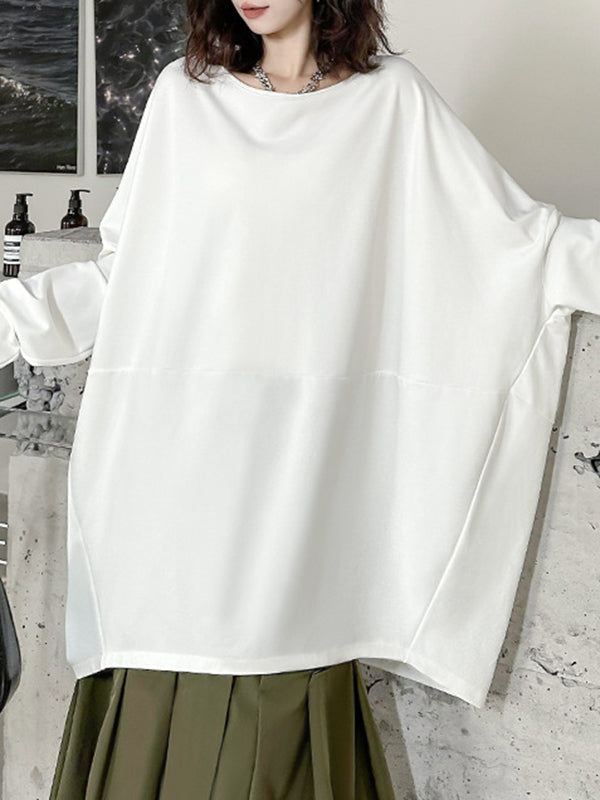 xakxx Batwing Sleeves Long Sleeves Solid Color Round-Neck T-Shirts Tops