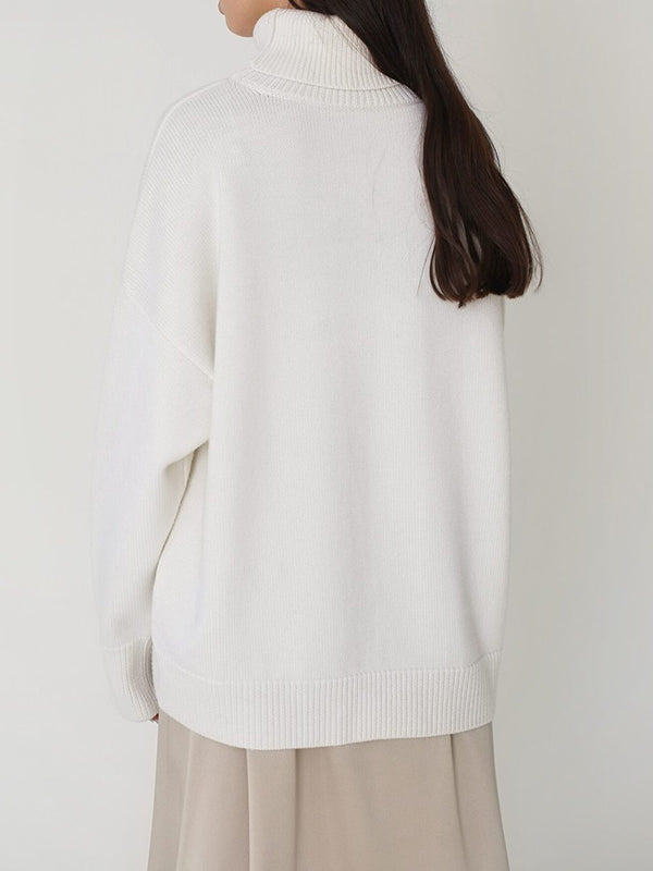 xakxx Long Sleeves Loose Solid Color High Neck Knitwear Pullovers Sweater Tops