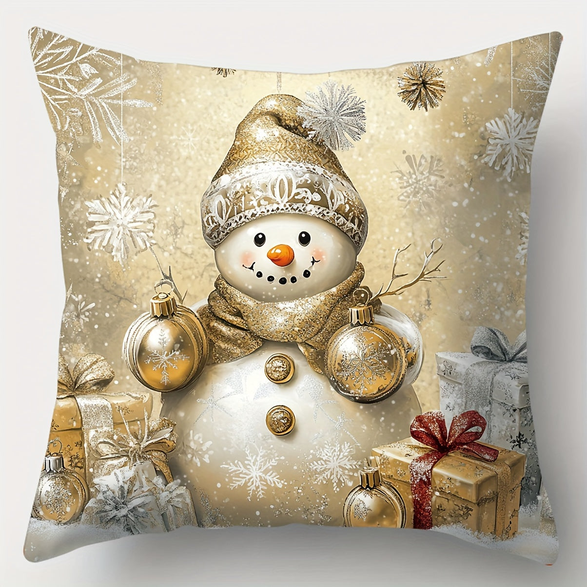 4pcs, Christmas pillowcase, Golden Santa Claus, snowman, deer, Christmas tree, beautiful and practical 17.7 inches * 17.7 inches, suitable for home and outdoor sofa decoration, living room sofa, bedroom zipper pillowcase (excluding pillow core)
