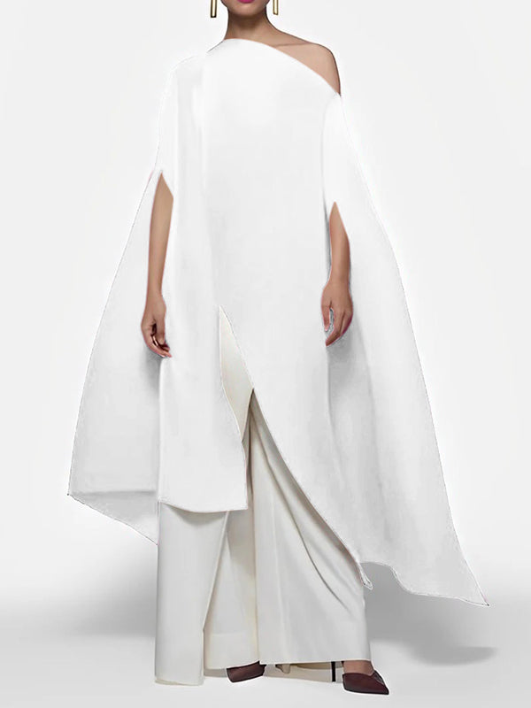 xakxx Batwing Sleeves Loose Solid Color Split-Front Off-The-Shoulder Blouses&Shirts Tops