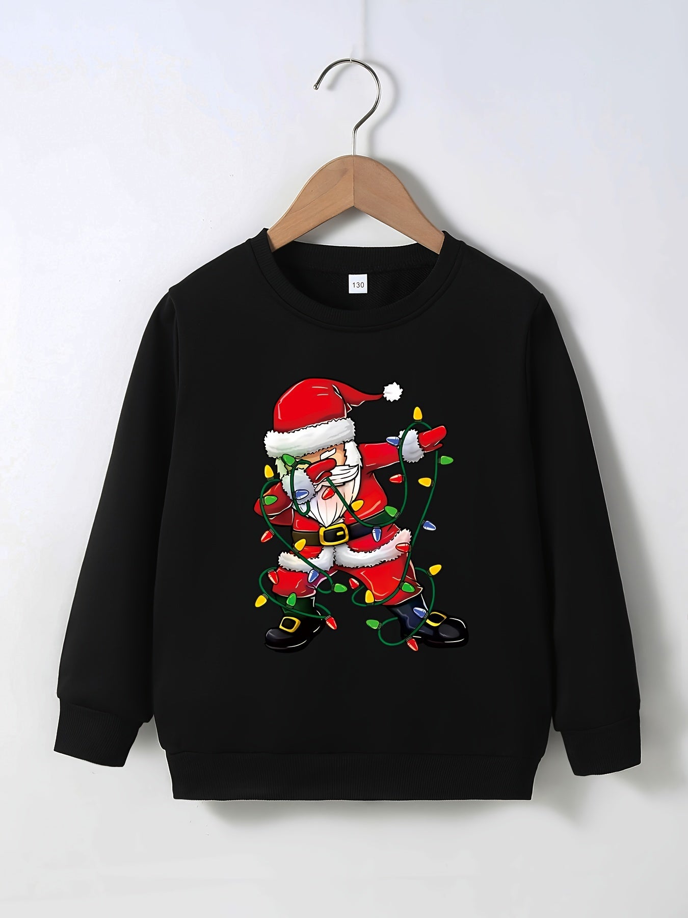 Dancing Santa Print Sweatshirt For Kids, Casual Pullover, Long Sleeve Top, Boy's Clothes For Fall Winter, As Christmas Gift