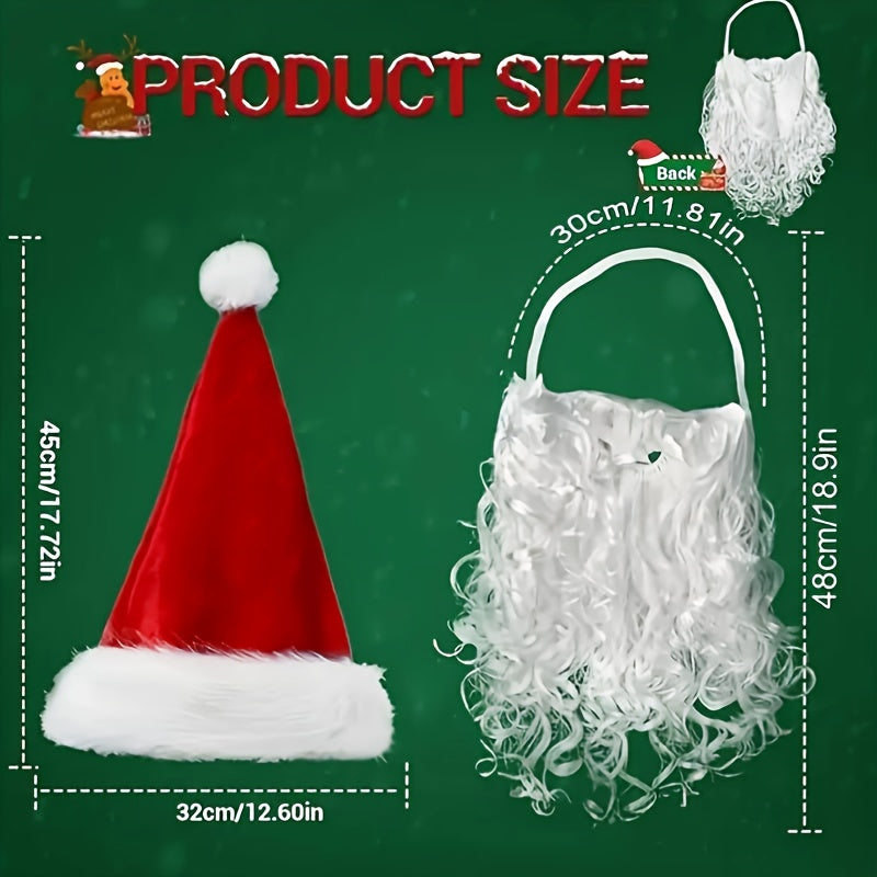 Luxurious Velvet Santa Claus Costume Set for Adults, 11pcs Christmas Outfit with Wig, Gloves, and Belt - Red Polyester, Best for Christmas