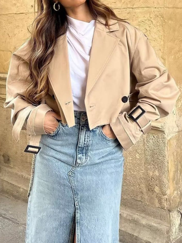 xakxx Long Sleeves Loose Split-Joint Lapel Jackets