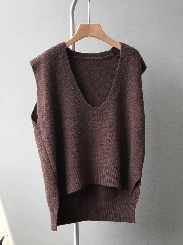 xakxx Knitting Irregularity Solid V-Neck Vest