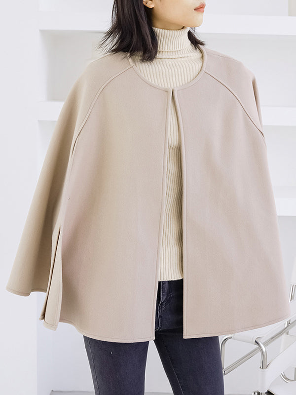 xakxx Casual Loose Solid Color Round-Neck Cape Outerwear