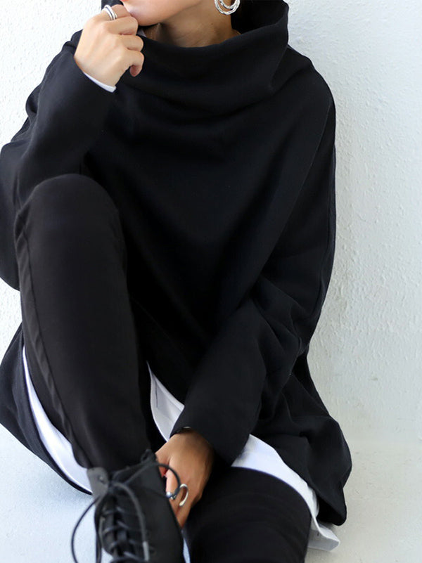 xakxx Urban Black&Gray High-Neck Long Sleeve Oversize T-Shirt