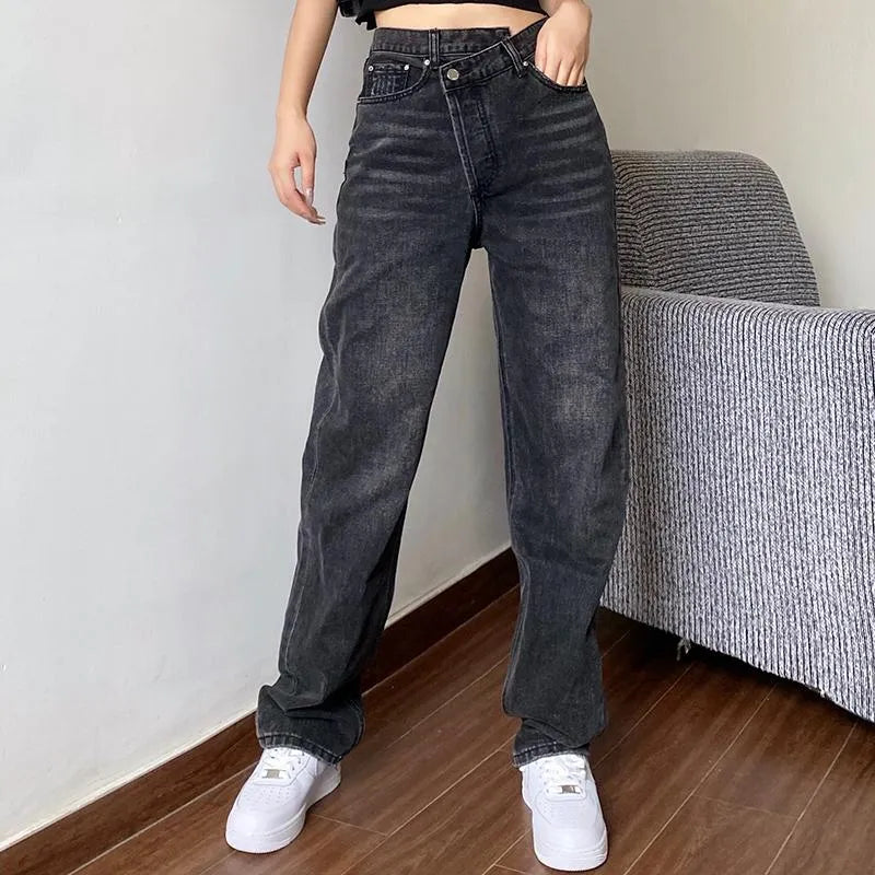 Women's Jeans Mom Baggay High Waist Straight Pants Women White Black Fashion Casual Loose Undefined Trousers