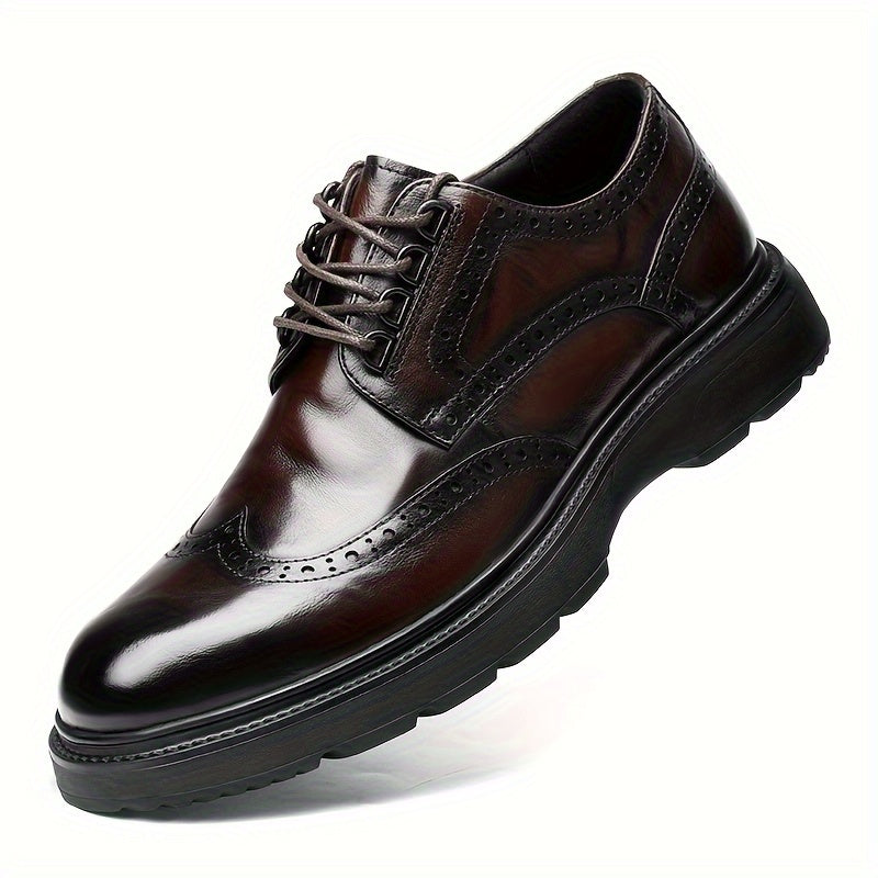 Premium Mens Wing-tip Brogue Dress Shoes - Split Leather, Anti-slip Sole, Comfortable Lace-up - Perfect for Business Office, Spring & Autumn