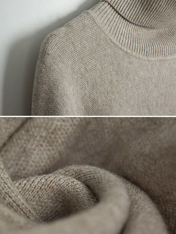 xakxx Simple Loose Solid Color High-Neck Batwing Sleeves Sweater