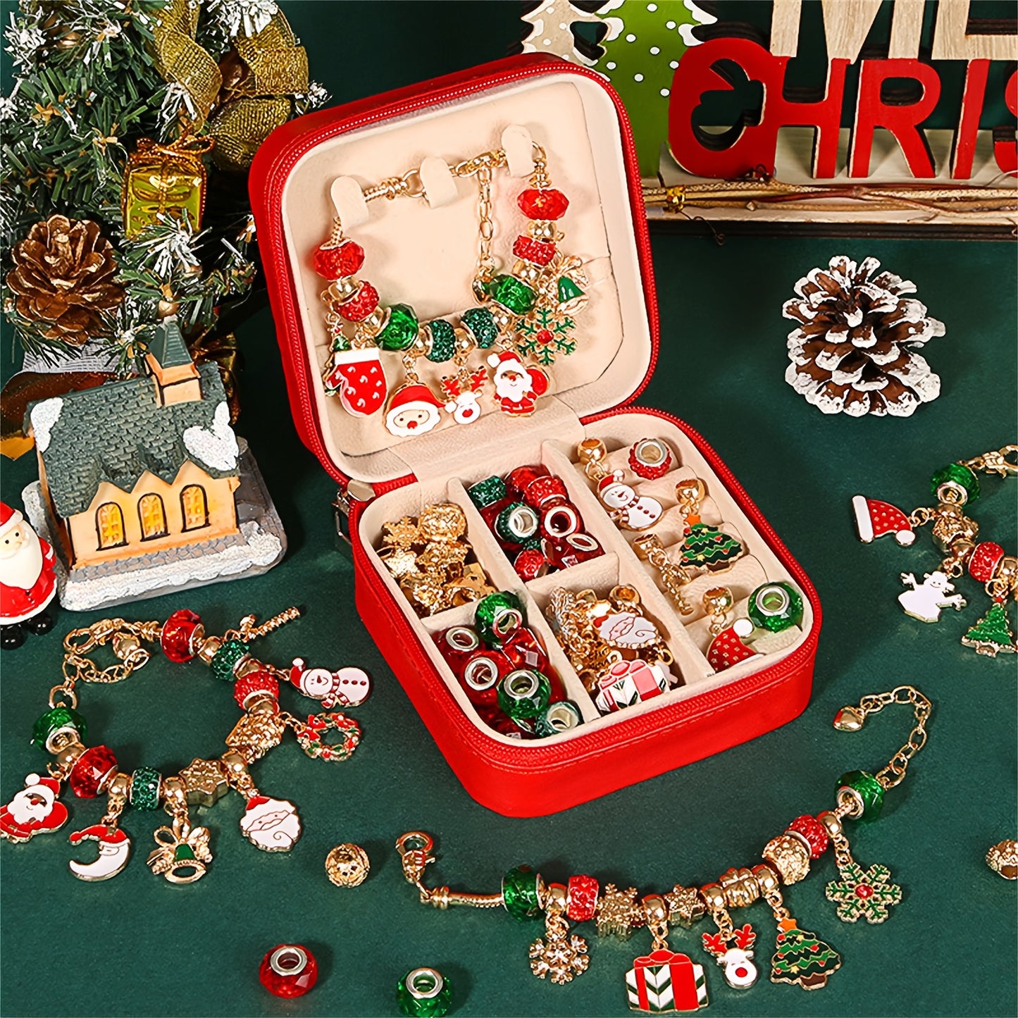 1set Christmas Gift Box Series Set, Creative Children's DIY Bracelet Jewelry, Family Christmas Gift For Friends