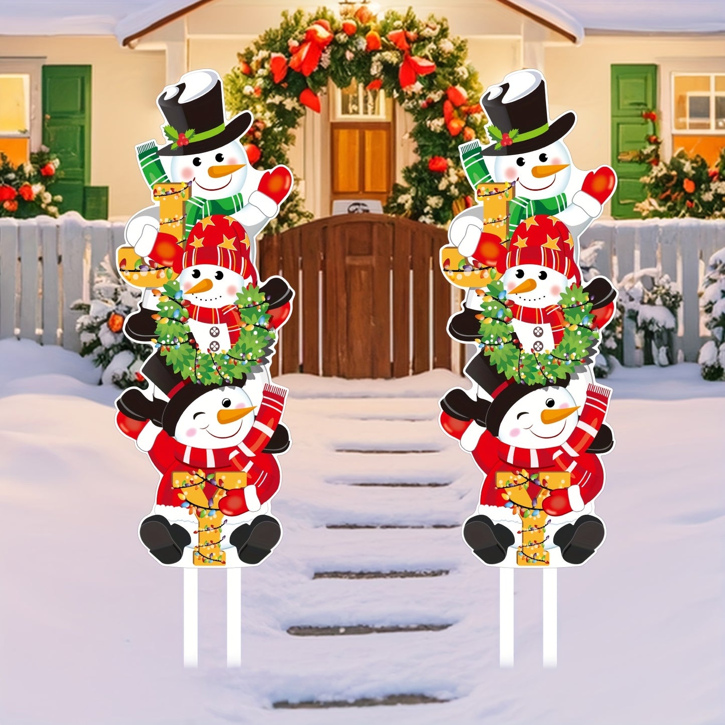 2pcs Joyful Snowman Christmas Yard Signs - Large 31.5"x11.4" Outdoor Lawn Decorations for Festive Holiday Atmosphere