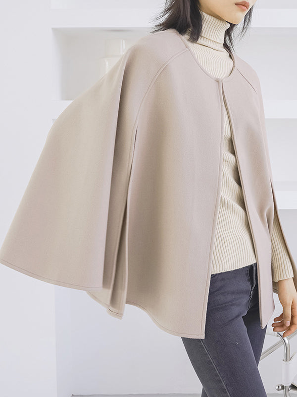 xakxx Casual Loose Solid Color Round-Neck Cape Outerwear