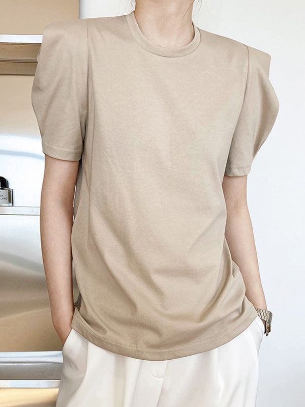 xakxx Original Puff Sleeve Round-Neck Casual T-Shirts