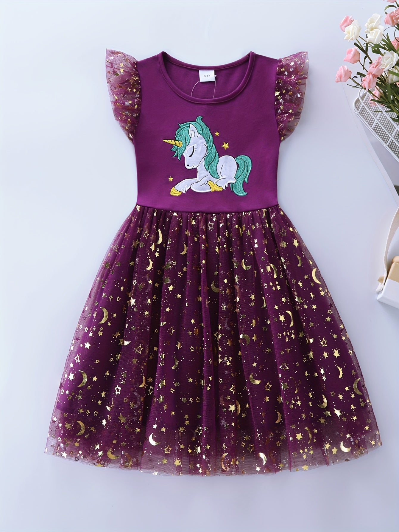 Adorable Girls Unicorn Tutu Dress - Handcrafted with Sparkling Sequins and Soft 100% Cotton - Magical Embroidery, Fluttering Trim, and Layered Tutu - Perfect for Parties and a Dreamy Gift for Sweethearts