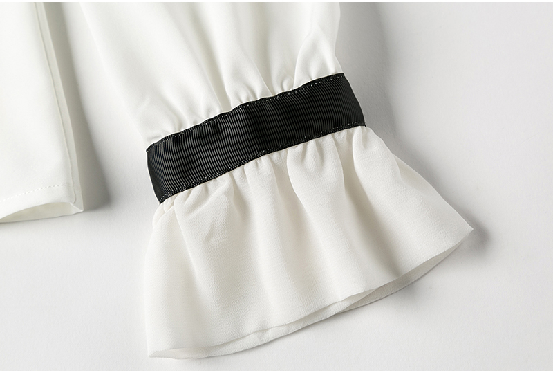 Xakxx - New Women blouse tops White Ruffles Bow Long Sleeve Chiffon Blouse 2023 New Work Wear Office Blusas Femininas ladies shirt 570A