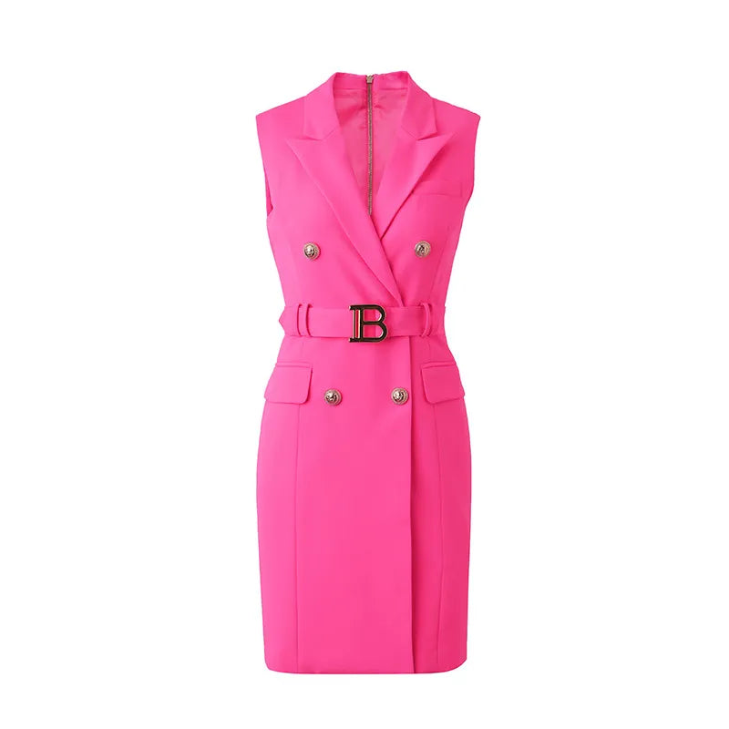 Womens Work Dresses Luxury Designer Clothes Fashion Elegant Office Dresses Suit Jacket Skirt With Big Buckle Waist Belt Business Outfit S-XXXL