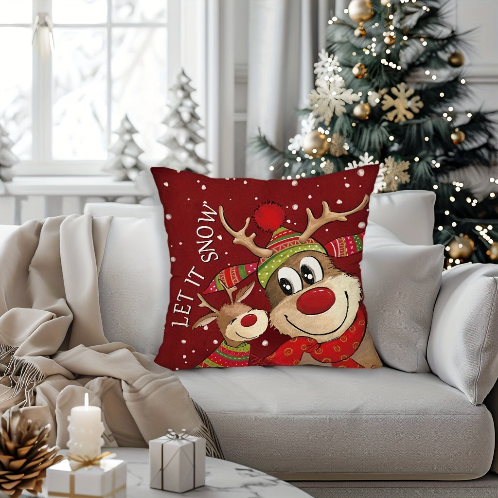 4pcs, Merry Christmas Throw Pillow Covers, Cute Reindeer Snowman Xmas Tree Stripes Print Cushion Covers, 18in*18in, Winter Holiday Farmhouse Home Decor Pillowcases, For Porch Patio Couch Sofa Living Room Outdoor, Set Of 4, Without Pillow Inserts