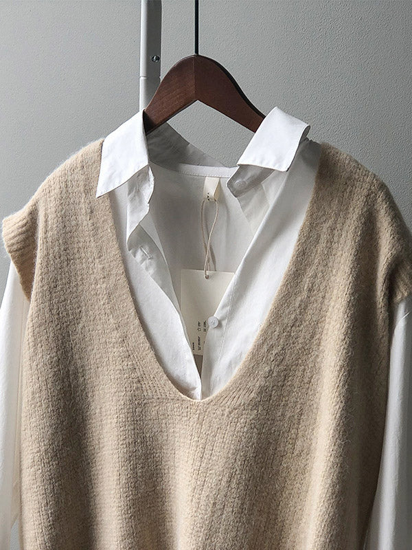 xakxx Knitting Irregularity Solid V-Neck Vest