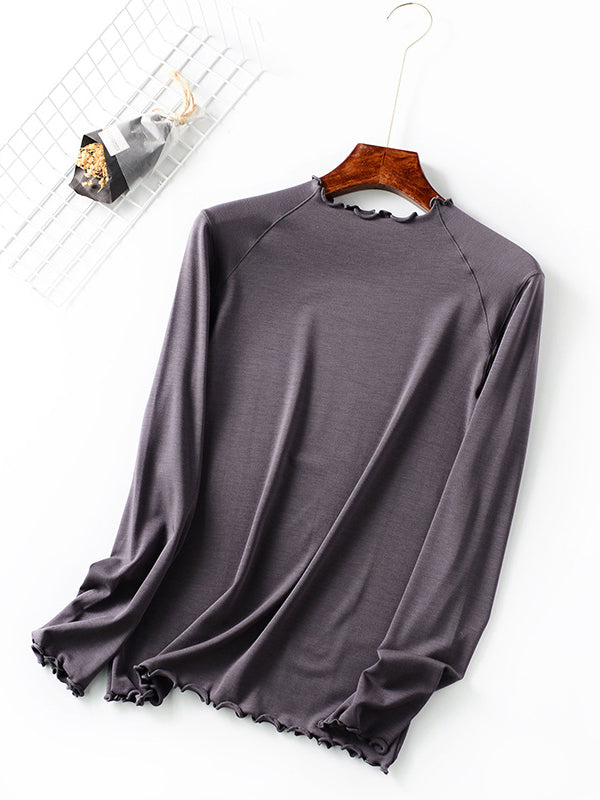 xakxx 7 Colors Solid Color Long Sleeves T-Shirt Top