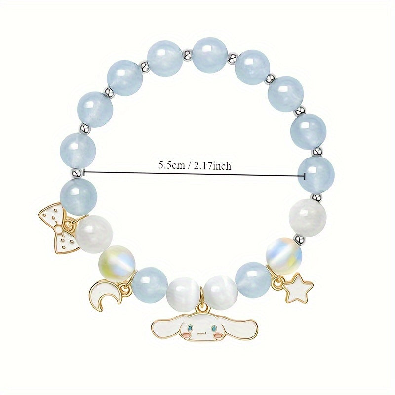 1 Pc Exquisite Cinnamoroll Charm Bracelet - Elegant Ladies Jewelry with Moon and Star Pendants, Cute Style, Perfect Gift for Women and Girls