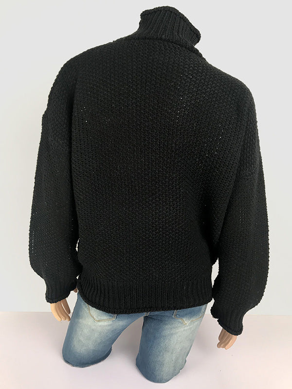 xakxx Casual Long Sleeves Solid Color High-Neck Sweater Tops