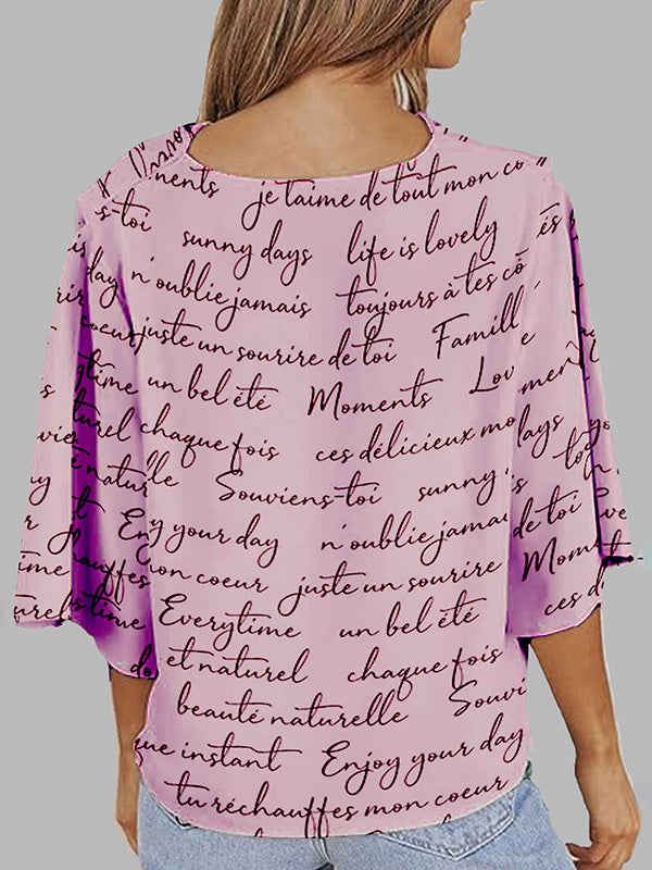 xakxx Loose Short Sleeves Letter Print Shoulder Pad Heaps Collar T-Shirts Tops