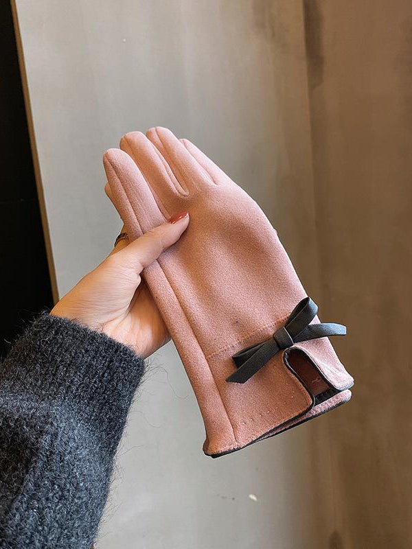 xakxx Bow-Embellished Split-Joint Gloves