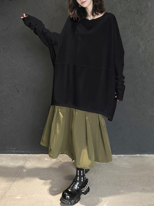 xakxx Batwing Sleeves Long Sleeves Solid Color Round-Neck T-Shirts Tops