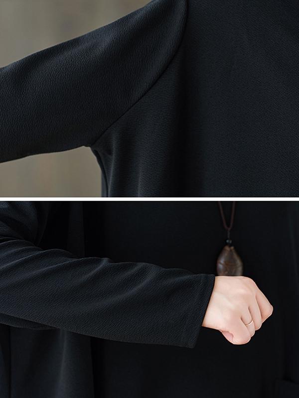 xakxx Loose Black Cropped Solid Long Sleeve T-Shirt