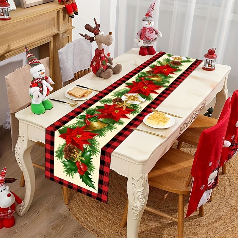 Vibrant Festive Rectangular Table Runner - 70.87 inches Long, Polyester Woven, Holiday Floral Pattern, Durable, Easy to Clean, Ideal for Christmas, New Year Home & Party Decorations, Adds Warmth and Ambiance to Your Table Setting