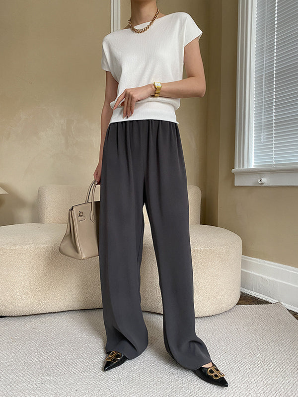 xakxx Stylish Loose Solid Color Boat Neck Knitwear Pullovers Tops