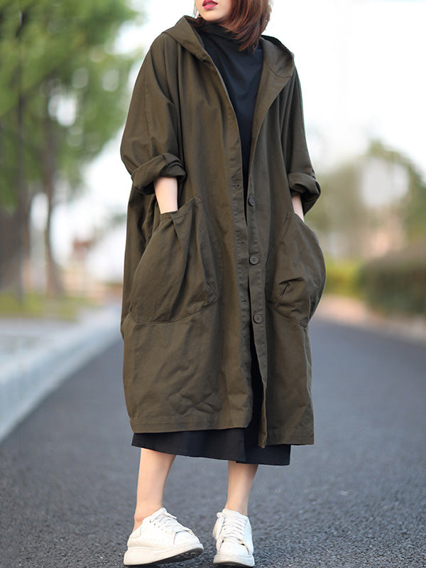 xakxx Original Solid Hooded Long Sleeve Outerwear&Coat