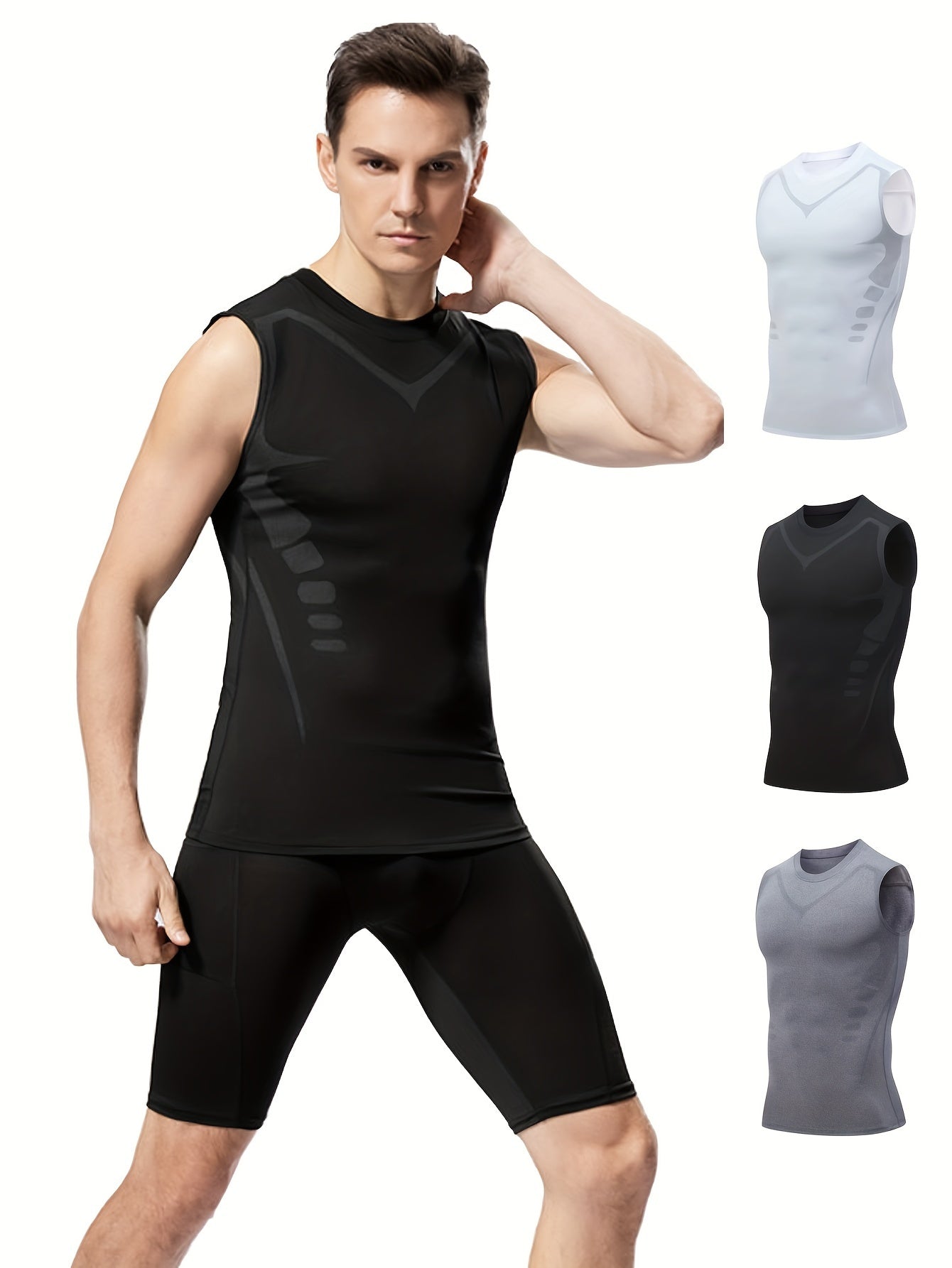 Buy 1 Get 1 Free, total of 2 pcs Men's Premium Quick-Dry Tank Top - Breathable Crew Neck Sleeveless Compression Vest with Moisture-Wicking Fabric, Four-Way Stretch, and Anti-Odor Technology - Ideal for Sports Events, Fitness Training, Ball Games, and Outd