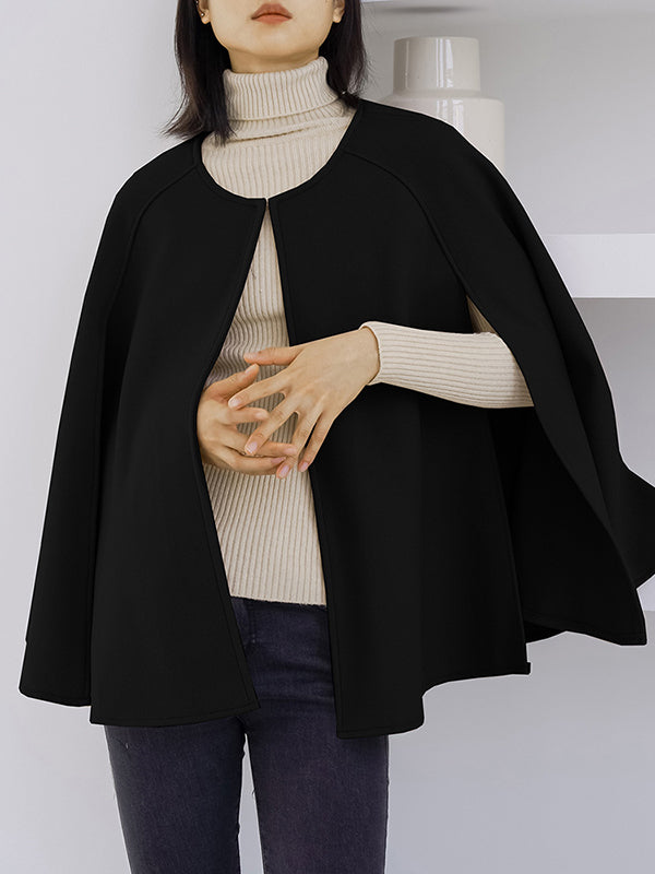 xakxx Casual Loose Solid Color Round-Neck Cape Outerwear