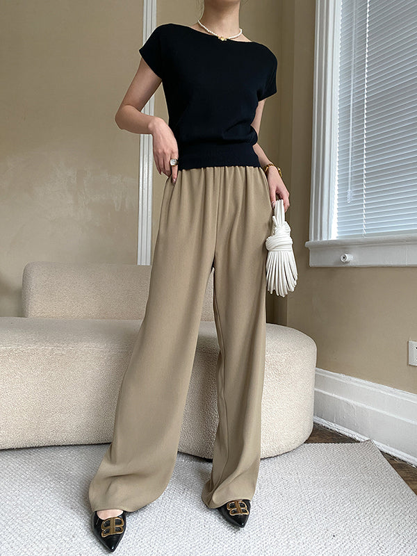 xakxx Stylish Loose Solid Color Boat Neck Knitwear Pullovers Tops