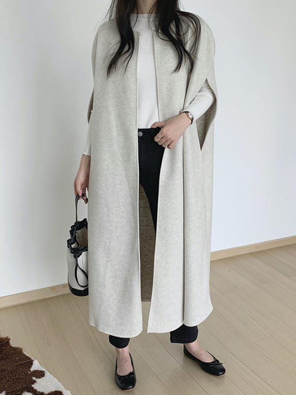 xakxx Loose Sleeveless Solid Color Round-Neck Cape Outerwear