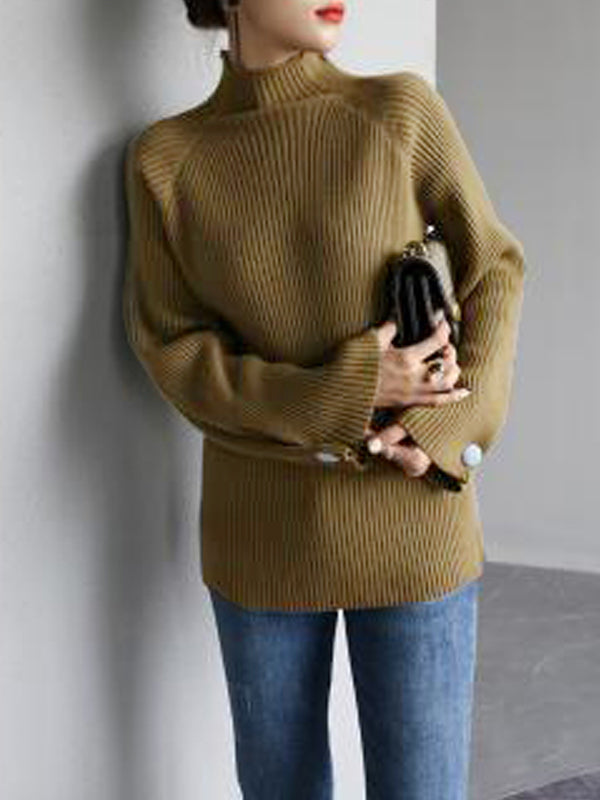 xakxx Simple Loose Solid Color High-Neck Sweater