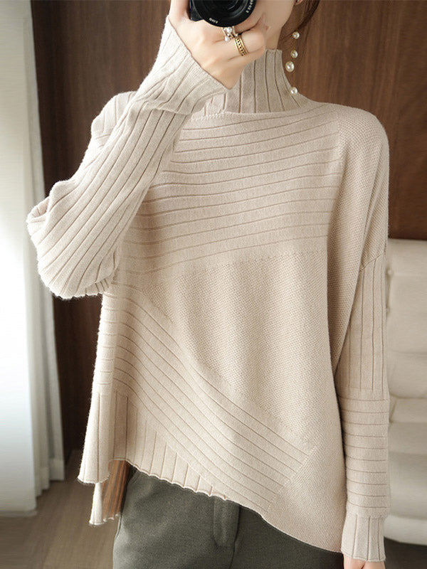 xakxx Original Irregular 7 Colors High-Neck Long Sleeves Sweater Top