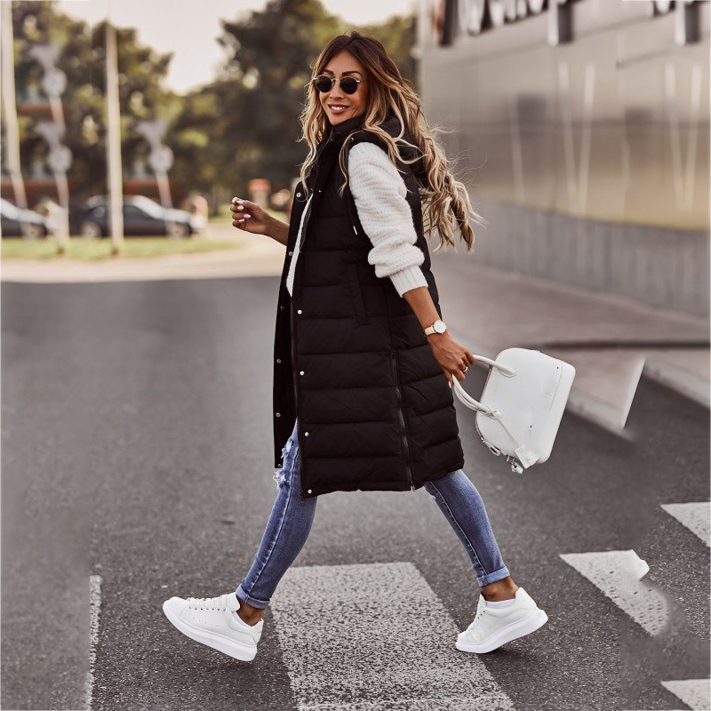 Xakxx - Warm Winter Women Long Vests Fashion Hooded Sleeveless Casual Lady Brief Outwear Vest Blouse Shirts Coat Femme Sweatshirt