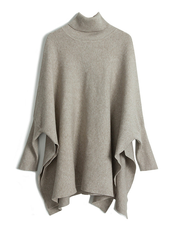 xakxx Simple Loose Solid Color High-Neck Batwing Sleeves Sweater