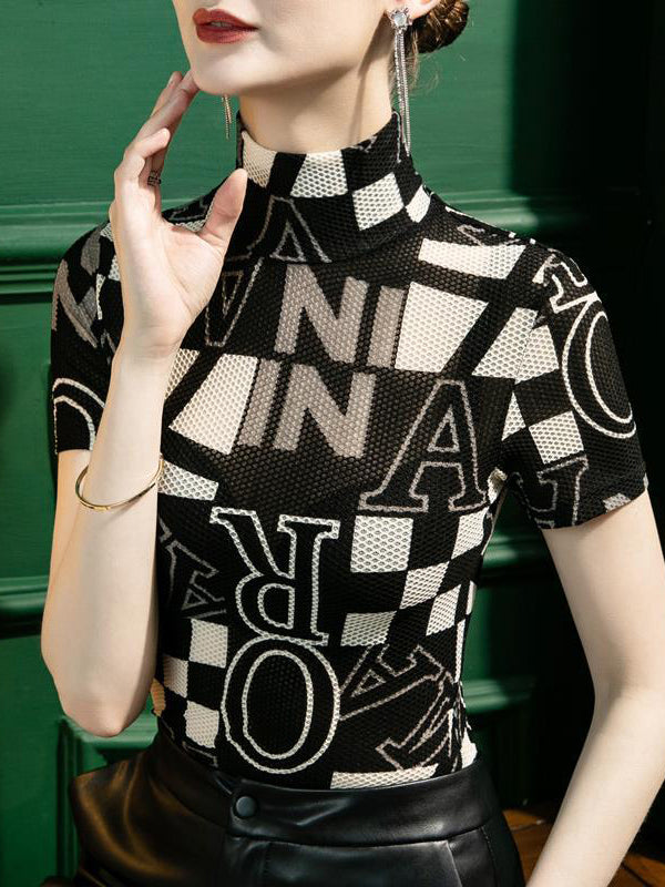 xakxx Urban Skinny Printed High-Neck T-Shirts Tops