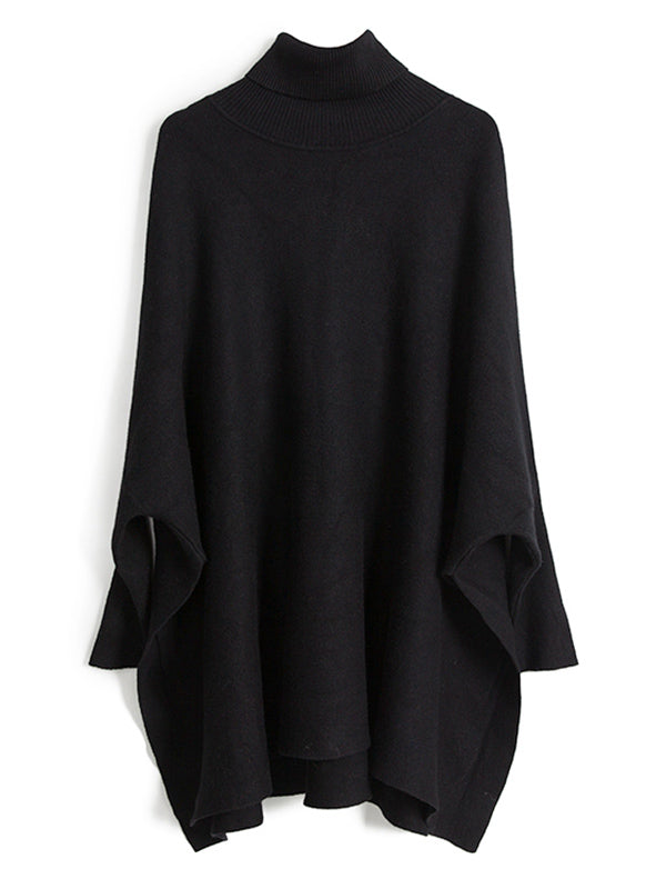 xakxx Simple Loose Solid Color High-Neck Batwing Sleeves Sweater