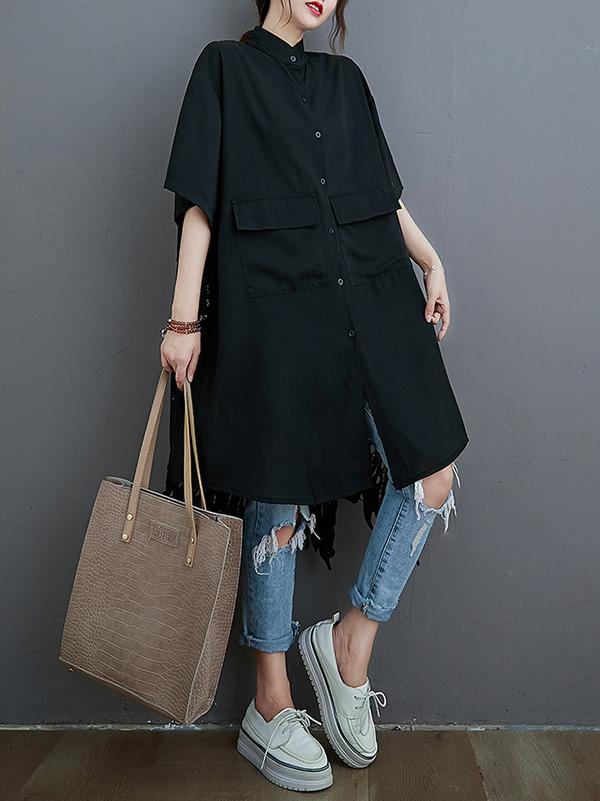 xakxx Loose Split-Joint Hollow Solid Long Blouse