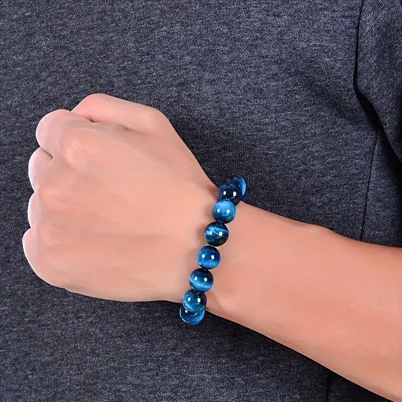 1pc Exquisite Blue Tiger Eye Stone Beaded Fashion Couple's Bracelet - Elegant Birthday Gift for Friends and Family, Unique Anniversary Present, Stylish Accessory for Men and Women