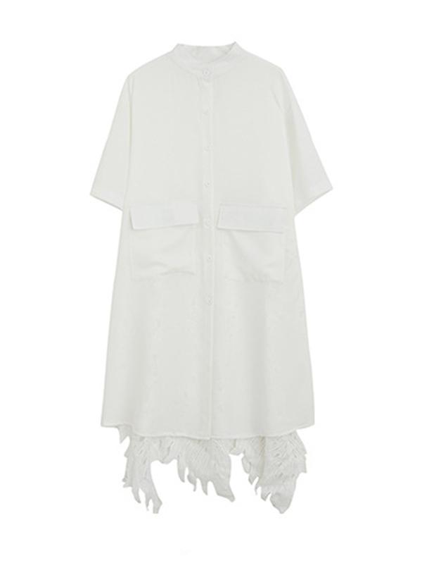 xakxx Loose Split-Joint Hollow Solid Long Blouse