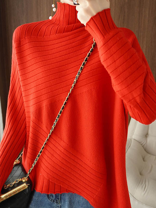 xakxx Original Irregular 7 Colors High-Neck Long Sleeves Sweater Top