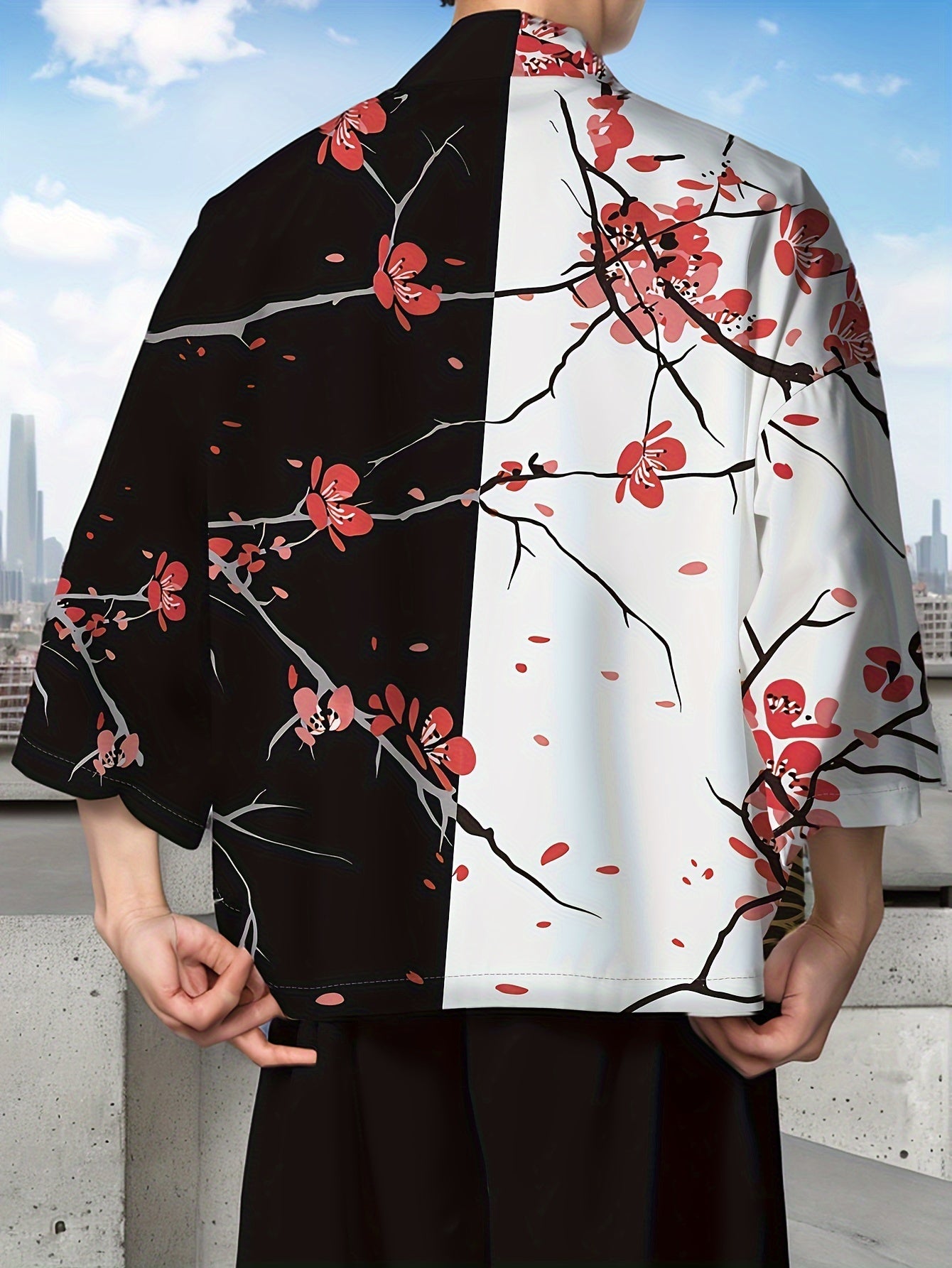 Men's Vintage-Inspired Loose Fit Kimono Robe - Casual Japanese Style, Polyester, Machine Washable - Perfect for Spring/Summer/Fall