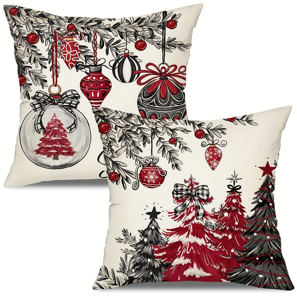 2pcs, Christmas Throw Pillow Covers, 18in*18in Christmas Tree Decorative Home Decor Cushion Covers, Farmhouse Winter Holiday Home Decor Pillowcases, For Porch Patio Couch Sofa Living Room Outdoor, Without Pillow Inserts