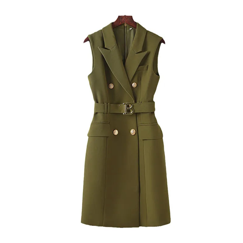 Womens Work Dresses Luxury Designer Clothes Fashion Elegant Office Dresses Suit Jacket Skirt With Big Buckle Waist Belt Business Outfit S-XXXL