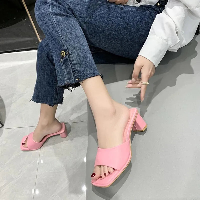 Slippers Summer Colorful Sandals Pink Blue High Heels Women Black White Elegant Slip On Pumps Ladies Sexy Beach Slides